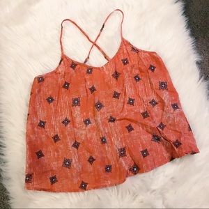 hinge orange cross back button crop tank